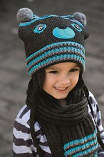 BABY BOYS KIDS KNITTED warm winter set hat with scarf size 9 - 24 months NEW 