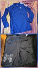 lot of 2 adidas climalite youth boy long sleeve tee and under armour shorts YXL