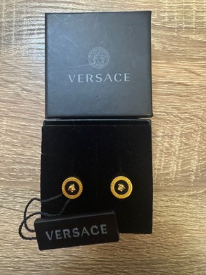 Authentische Versace Emaille Medusa Ohrstecker Gold Schwarz Neu mit Etikett Neu mit Etikett