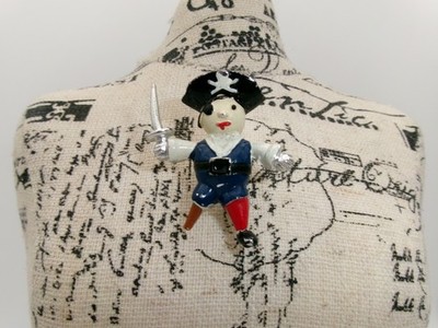Vintage 1960s/70s Pirate Brooch - Skull Crossbones Tricorn Hat Peg Leg