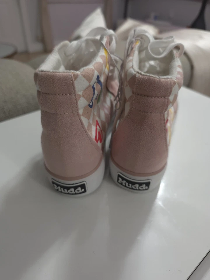 Zapatillas Mudd Tops Altos Niña Talla 4 Y Talla 7 Corazón Cuadros "Amapola" Rosa Foto 4 de 4