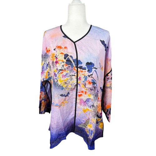 Soft Surroundings Silk Tunic Womens M 2BG03 Purple Floral Butterfly NEW