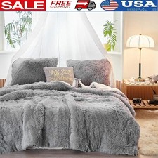 Plush Shaggy Comforter Set Queen Faux Fur Sherpa Reversible Bedding 3-Piece