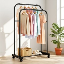 Clothes Rack, Double Rods Rolling Clothing Rack for Hanging Clothes