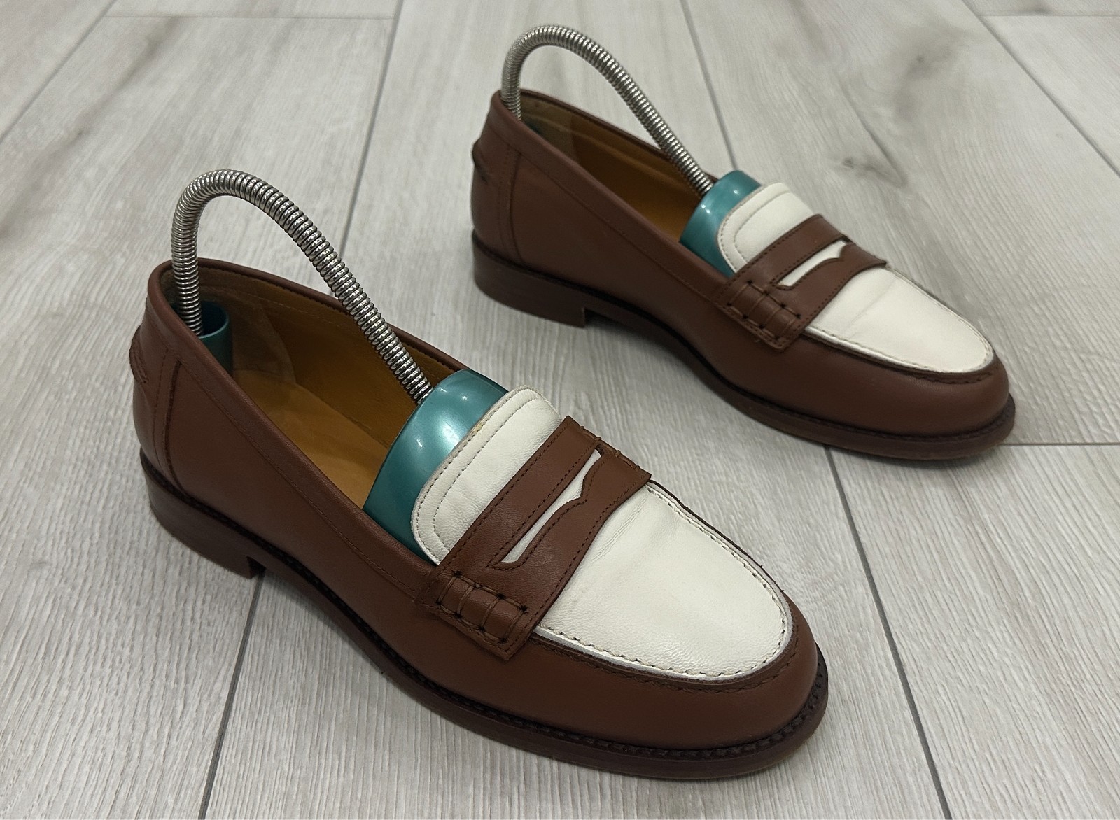 Sezane Andrea Natural Heritage Leather Penny Loafers Size 35 Brown Slip On Shoes