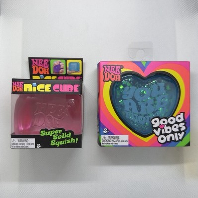 NeeDoh Good Vibes Only Heart Squeeze Toy Blue ''YOU ARE ENOUGH'' & Pink Nice Cube