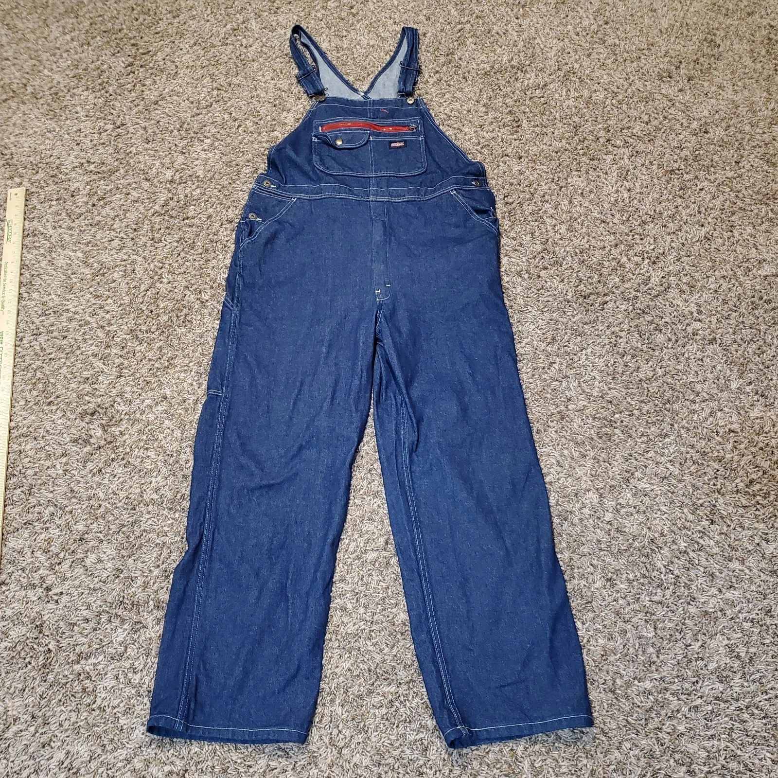 Dickies Overalls Mens Large Blue Denim Bib Carpenter Workwear Farm Trucker Dark