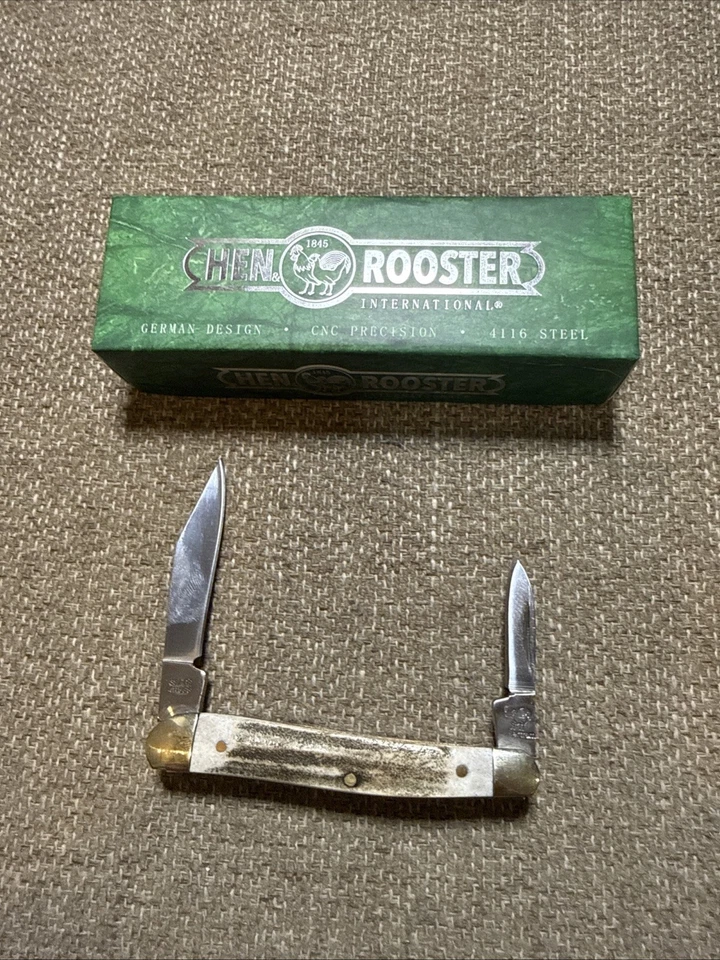 Navaja de Bolsillo para Gallina y Gallo Junta Deslizante Ciervo Marrón Acero Inoxidable 2 Hojas 332DS Foto 2 de 3