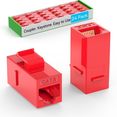 CAT6 RJ45 Keystone Coupler 24 Pack Jack Female To Female Wall Plate Red