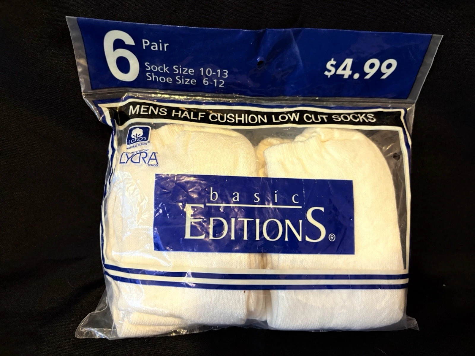 Vintage PK-6 Basic Editions Men's Half Cushion Low Cut Socks Cotton Size 10-13