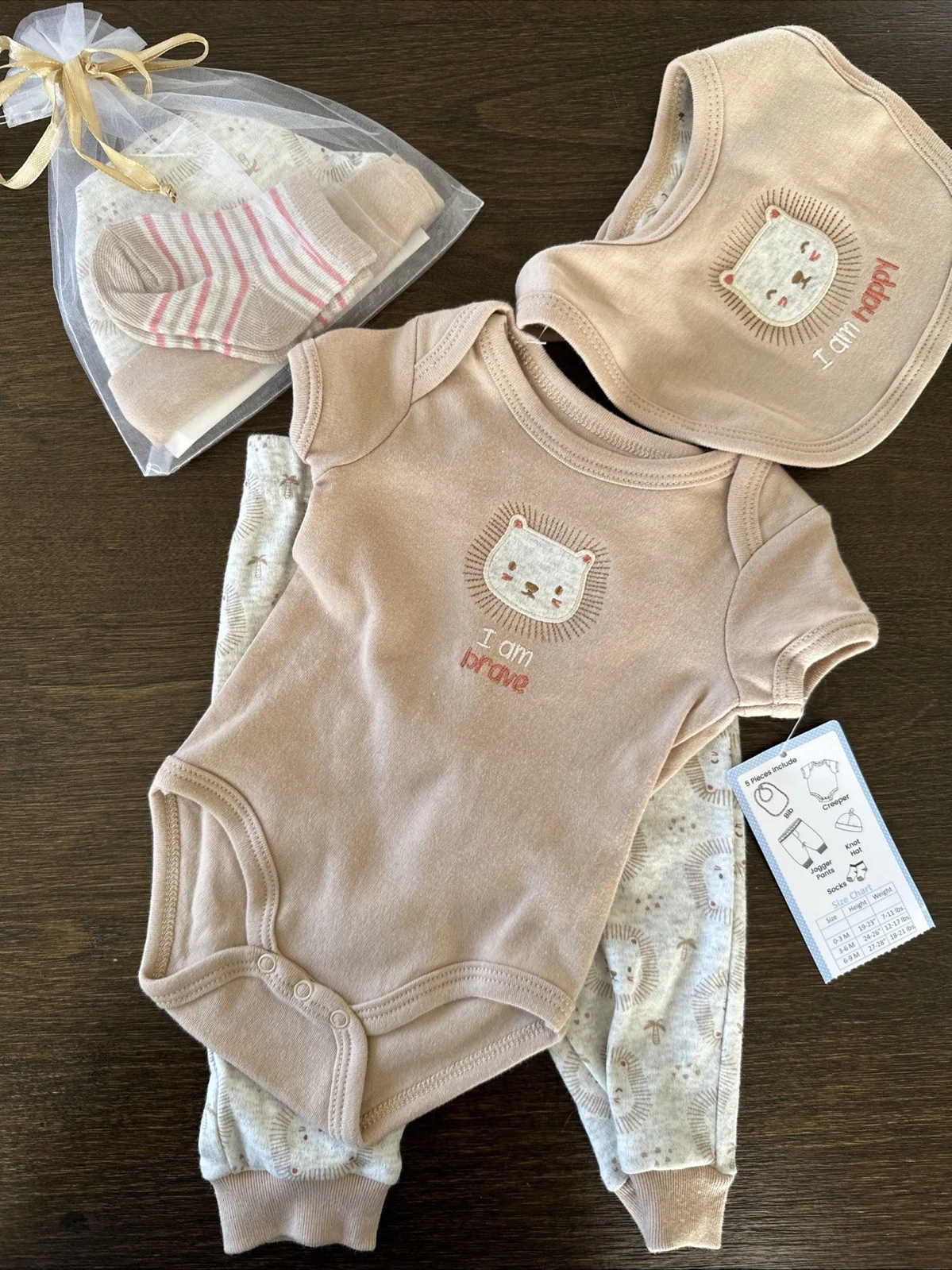 Baby Boy Clothes New Duck Duck Goose 0/3M 5 PC Tan Lion Outfit Hat Bib Socks