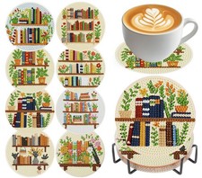 Books Diamond Art Coasters Kits, 8 Pieces Books Diamond Painting Coasters with H