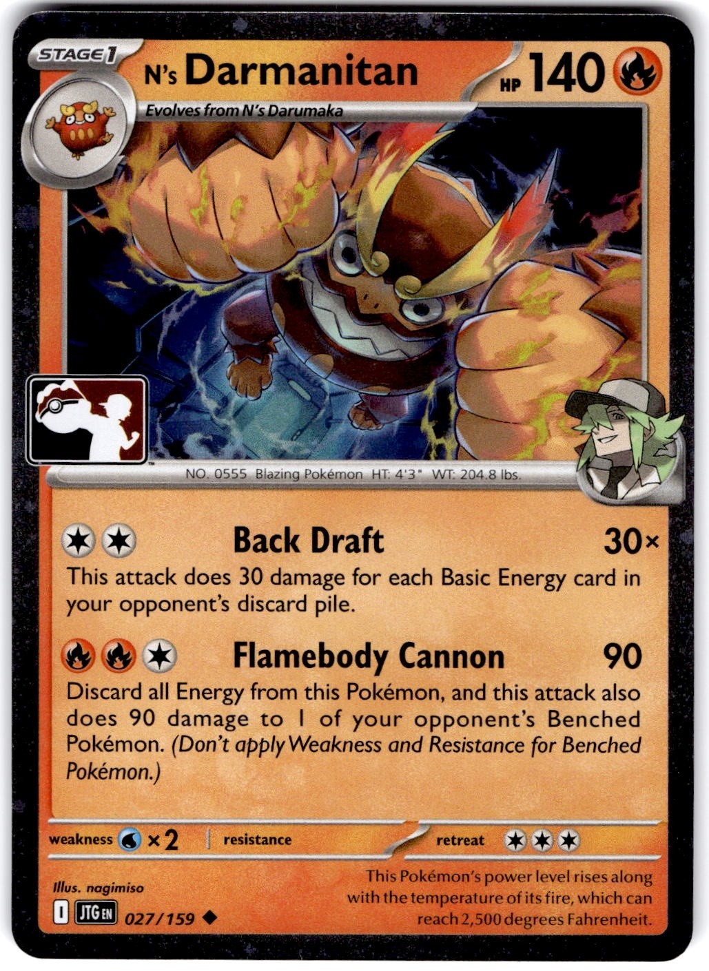 Pokemon N's Darmanitan Journey Together 27/159 Stamped Cosmos Holo Near Mint