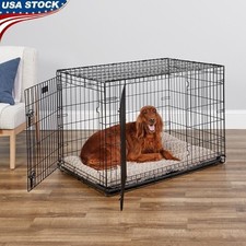 Heavy Duty Double Door Dog Crate W/ Divider  Leak Proof Pan Portable Safe Home