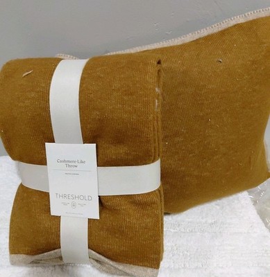 Threshold Set Of 2 Pillow Decor And Cashmere Like Throw Blanket 50x 70in Brown