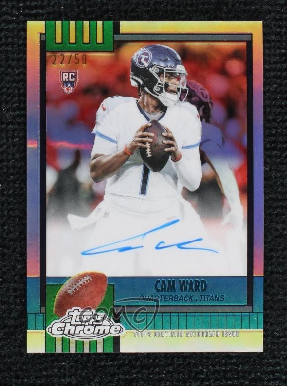 2025 Topps Chrome 1990 Topps Football 22/50 Cam Ward #1990-CW Rookie Auto RC