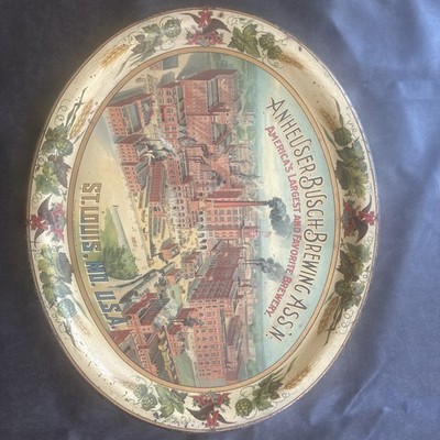 RARE Original 1890-1910 Vintage Anheuser-Busch Brewing Ass'n Metal Tray St Louis