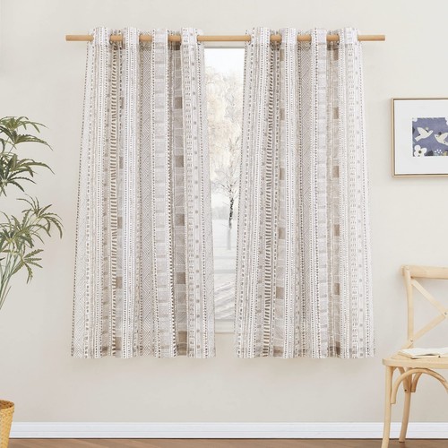 Misterioso Pattern Linen Texture Semi Sheer Curtains 63" Length, Grommet Thic...