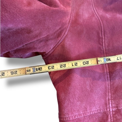 Vintage Penny Lane Style Raspberry Red Suede Leather Braided Faux Fur Hood Coat - Picture 11 of 12