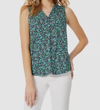 Jones New York Women's Green Floral-Print Sleeveless Shell Top Size L