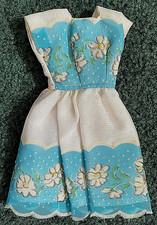 Vintage 1970s Barbie Clone Maddie Mod White Dress with Blue Trim  White Flowers