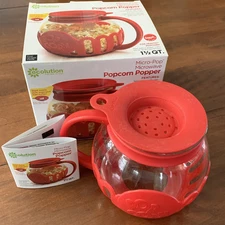 Ecolution Micro-Pop 1-1/2 Quart Microwave Popcorn Popper Red New W/ Box Snacks