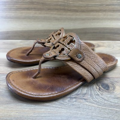 Tory Burch Amanda Miller Sandals 6 M Royal Tan Tumbled Leather Thong Flip Flop