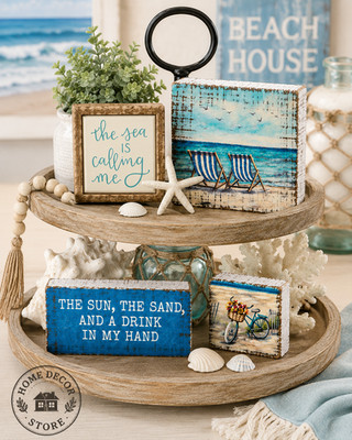 Primitives by Kathy Beach Theme MINI Signs Set 4 House Tier Tray Decor Rustic