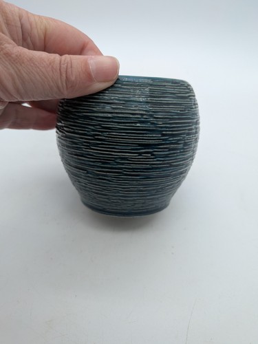 Teal Color Ribbed Textured Ceramic Vase Pot  Small - Afbeelding 5 van 8