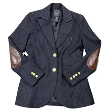 Smythe Les Vestes Leather Elbow Black Equestrian Riding Blazer Jacket US 4