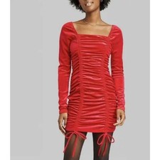 Women Red Long Sleeve Ruched Bodycon Mini Dress - Wild Fable Size S New