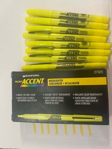 VTG 1998 Sanford Accent Highlighter Lot • 8 Yellow Pocket + BONUS 1 Purple Major