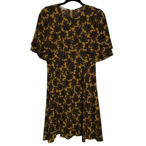 Abito floreale MICHAEL KORS COLLECTION 100% seta buco della serratura manica svolazzante paisley 6