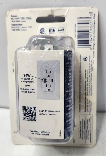 LEVITON DECORA T5635-BW 30W 6A USB-C CHARGER 15A 125V WALL OUTLET WHITE - 第 2/4 張圖片