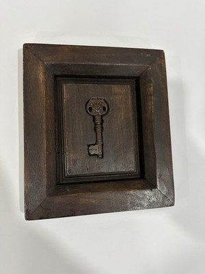 Vintage Rustic Embedded Skeleton Key In Wooden Frame Wall Art