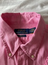 Polo Ralph Lauren vestibilità personalizzata camicia lino rosa porto media nuova senza etichette