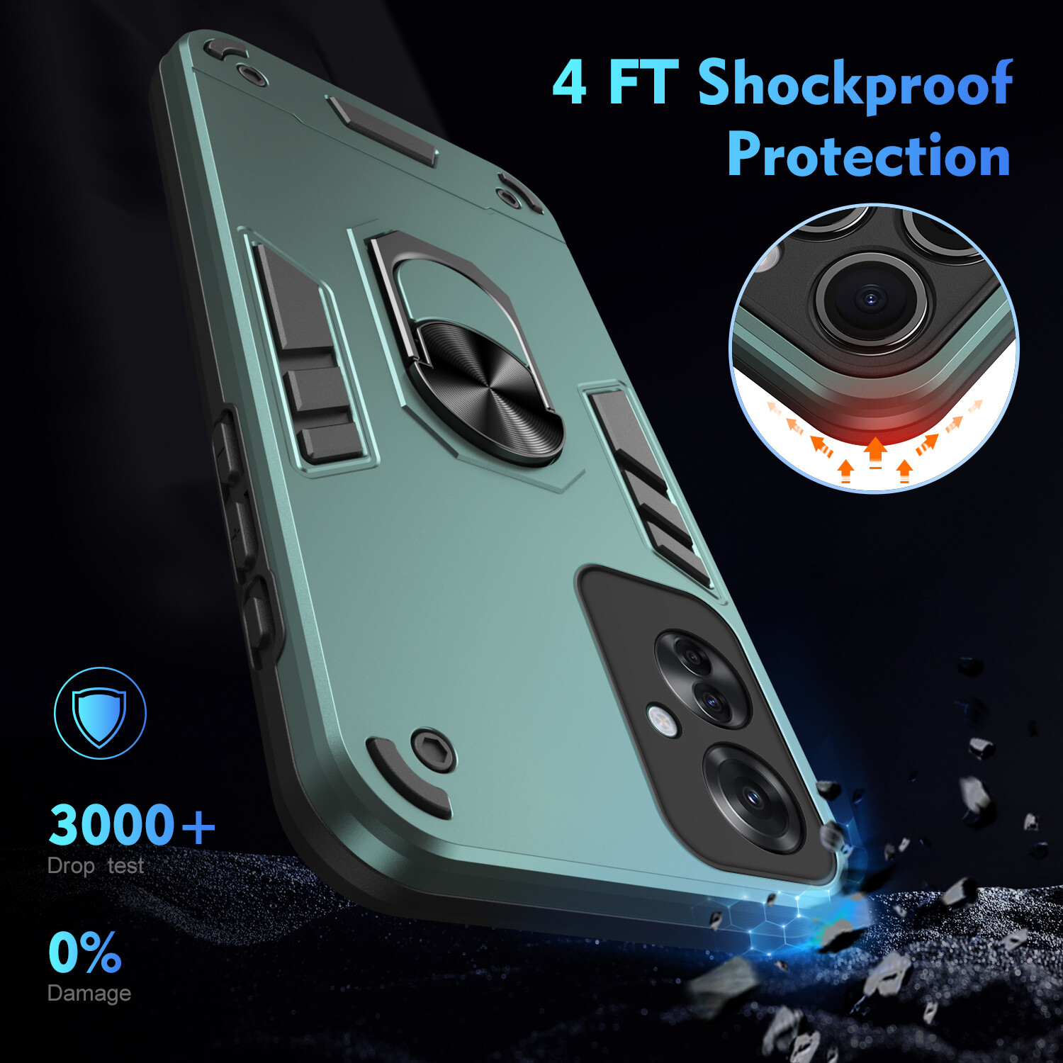 For OPPO Reno11 F 5G, Shockproof Hybrid Armor Ring Holder Dual Layer Case Cover