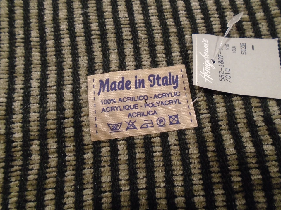 "Bufanda acrílica hecha en Italia con flecos, Chevron gris negro patrón raro 16x66"" nueva" Foto 2 de 4