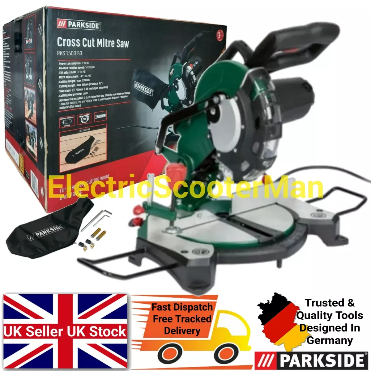 Parkside 1500W Cross Cut Mitre Saw With Laser Guide 210mm Cutting Blade