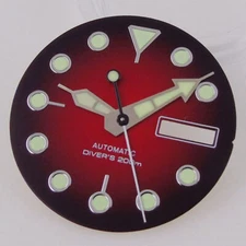 29mm Nologo Red Watch Dial C3 Luminous Hands For SKX fit NH36 Movement Men Watch