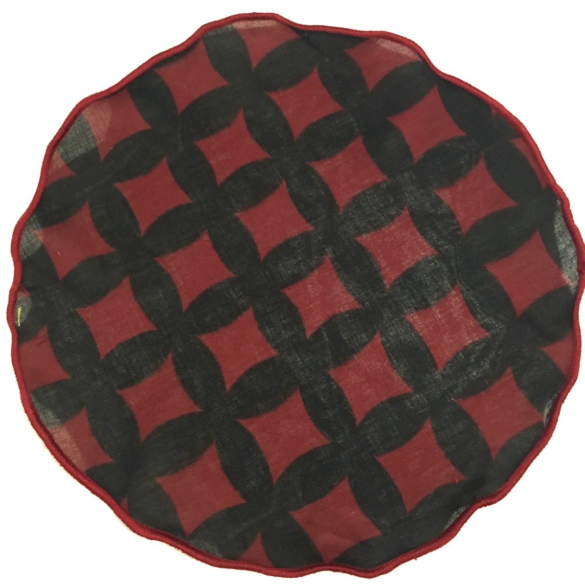 Pocket Square Round Black & Burgundy Stitched Borders By
