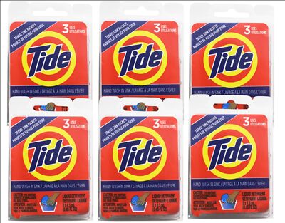 6 Pack - Tide Liquid Travel Sink Packets, (3 x 4.5 fl oz) 3-Count