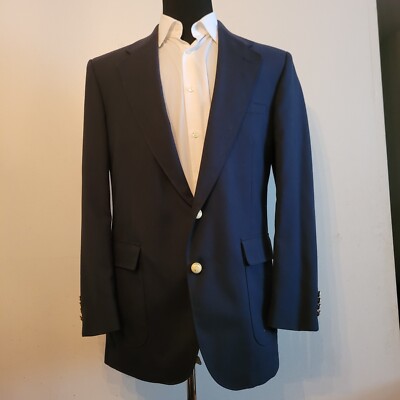Classic Stanley Blacker Navy Blazer Men 42L Gold Metal Buttons Lined