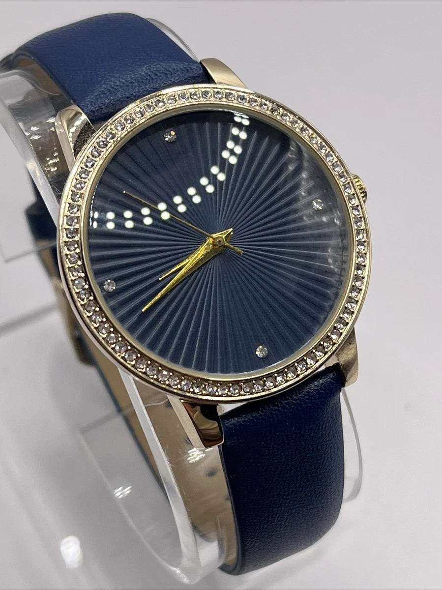 Manhattan by Croton Watch Women Gold Tone Pave Blue Leather Band