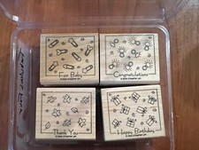 Stampin' Up "Fabulous Four" set of 4 wood mounted rubber stamps 2004. b4