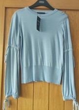 M&S Pale Blue Tie Sleeve Jumper UK 6/8/10 Reg