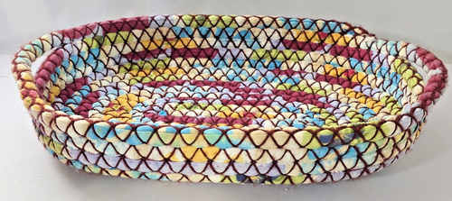 Vintage 16 " Colorful Hand-Made Artisan Cloth Wrapped Oblong Open Weave Basket - Picture 2 of 12