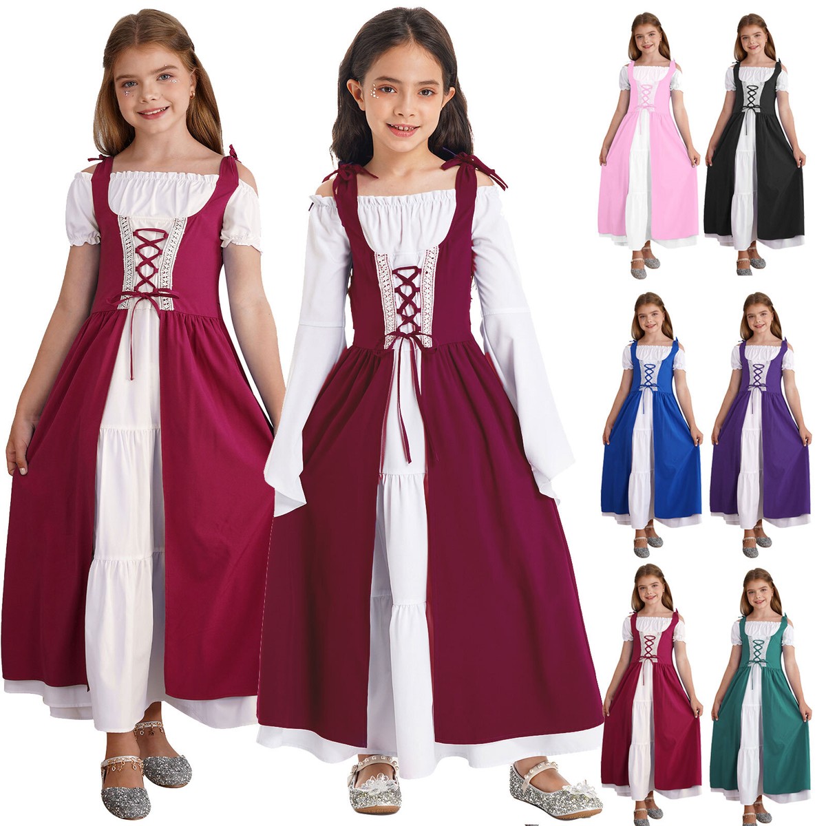 Girls Renaissance Medieval Vintage Princess Robe Faire Dress Cosplay Costum