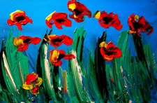 RED POPPIES   ABSTRACT ARTWORK DECO canvas painting  Original Oil Painting 5GG