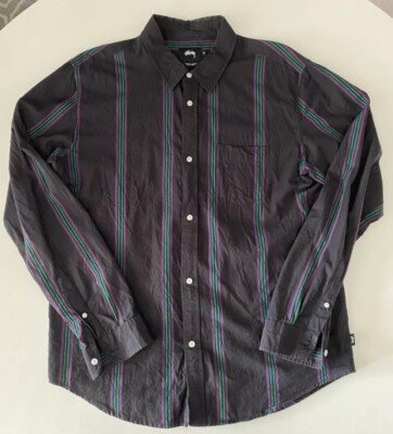Stussy Striped Button Shirt XL 100% Cotton
